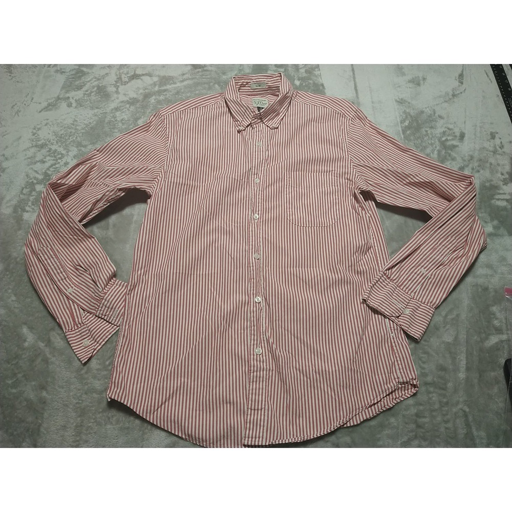 J. Crew Shirt Men M Red Stripe Stretch Slim Preppy‎ Button Up Long Sleeve Office